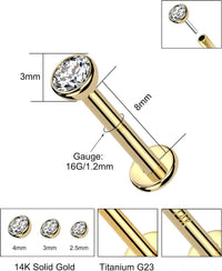 14K Gold Opal Helix Piercing 16G Threadless Labret Bar 3mm CZ Conch Stud Opal S