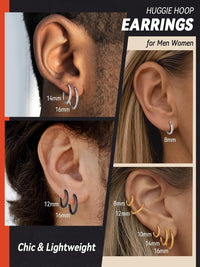 Mens Small Hoop Earrings Stainless Steel Minimal 12mm Black