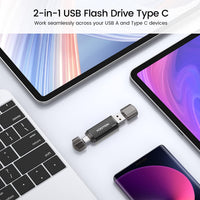 KOOTION 2-in-1 Dual USB A & C OTG Flash Drive - 128 GB for Android, Tablet, Laptop (Black)