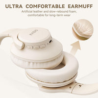 Over-Ear Bluetooth Headphones 65H Playtime Foldable Lightweight Deep Bass Stereo with Mic Beige