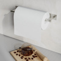 WZRUA Kitchen Roll Holder Under Cabinet, Self Adhesive or Wall Mounted Paper Holder, Brushed Nickel Double Post Pivoting Stainless Steel Kitchen Roll Holder (Square Base)