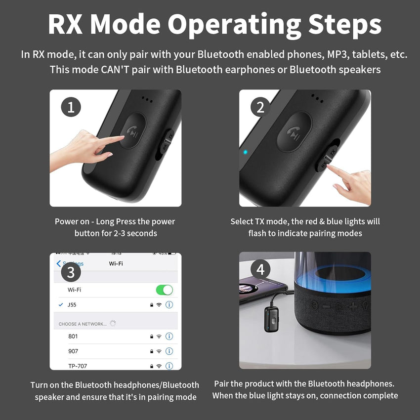 MOXYOY Bluetooth 5.4 Transmitter Receiver, 2-in-1 Wireless Aux Bluetooth Adapter, 3.5mm Jack Connection Compatible with Car, Airplane, TV, Headphone, Airpods, Speaker