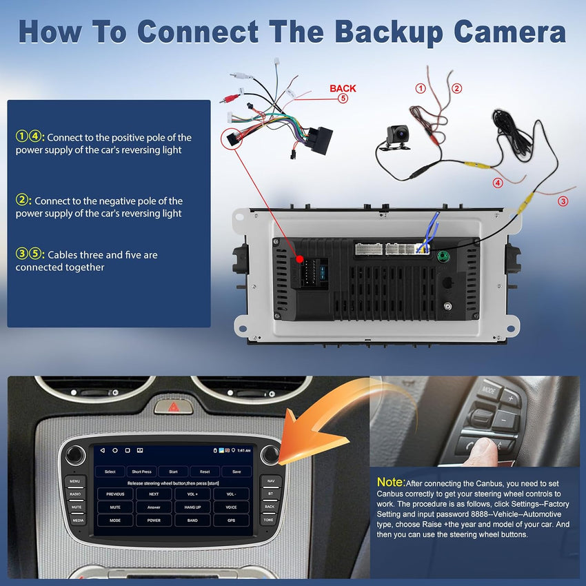 Car Radio Android Touch Screen 2G+64G with CarPlay Android Auto â Ford Focus Mondeo