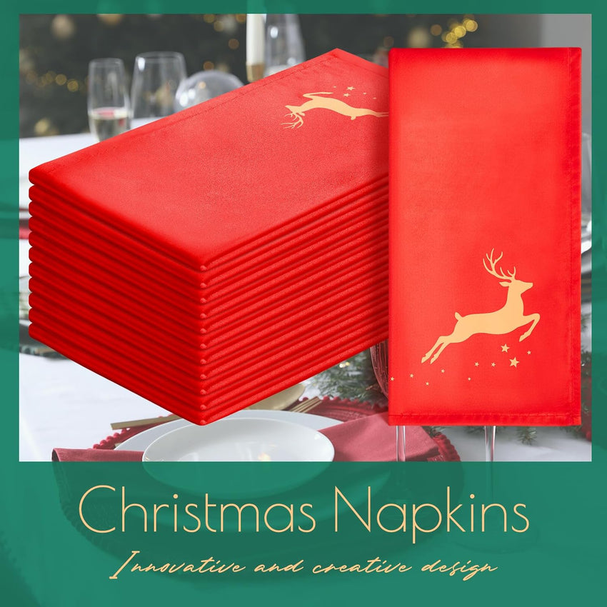 Christmas Cloth Napkins Set of 12 Soft Satin Reusable Table Napkins Ã¢ÂÂ Golden Deer