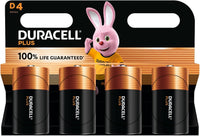 Duracell Plus D Batteries (4 Pack) - Alkaline 1.5V - 100% Life Guaranteed - Reliability For Everyday Devices - 0% Plastic Packaging - 10-Year Storage - LR20 MN1300