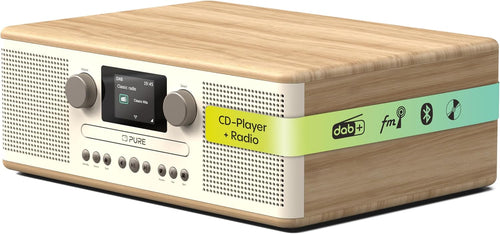 Pure Classic C-D6 Music System (CD Player, DAB+/FM, Bluetooth, AUX, USB, Alarm Sleep Timer) Cotton White/Oak