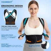 Vicorrect Posture Corrector for Women and Men: Back Brace Support - Shoulders Straightener Relieve Upper Back Pain (Black, Large)