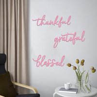 Metal Wall Sign Thankful Grateful Blessed 3-Piece Pink
