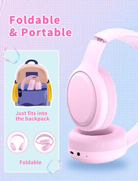 Xunpuls Kids Bluetooth Headphones,Foldable On Ear Wireless Headphone,Stereo Sound with MIC,10H Playtime,Bluetooth 5.3,Kids Wireless Headphones Over Ear for Kid Adult School Online Class (Pink)