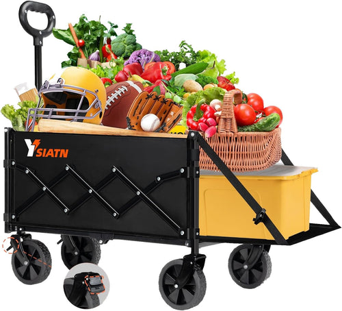 Trolley on Wheels 100L All-Terrain Folding Wagon with Adjustable Handle â Black