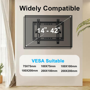JXMTSPW Tilt TV Wall Bracket for 14-42 inch LCD LED OLED Flat Curved TVs up to 25kg,Low Profile Tilt TV Bracket Max VESA: 200x200mm 16 19 22 24 32 36 40" Ultra Slim Television Mount