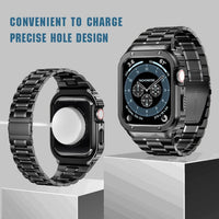 MioHHR Stainless Steel Watch Band with Case Compatible with Apple Watch Series 10 42mm,Rugged Strap with Metal Protective Bumper Cover for iWatch Band Men(Black)