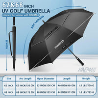 UV Golf Umbrella 68in Large Windproof Double Canopy UPF50+ â Silver/Pink
