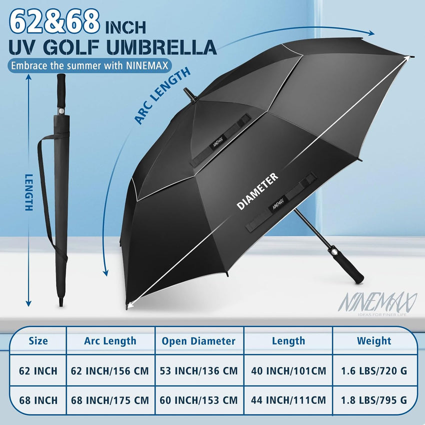 UV Golf Umbrella 68in Large Windproof Double Canopy UPF50+ â Silver/Pink