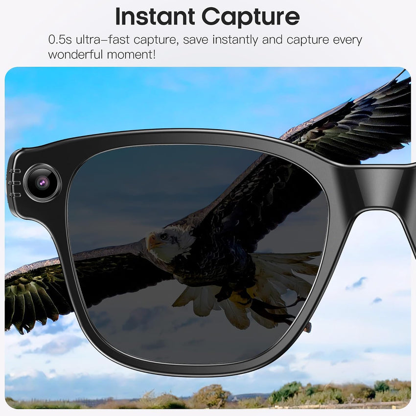 AI Camera Smart Glasses 8MP 4K Photo 1200p Video GPT Voice Assistant AI Recognition Sunglasses