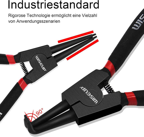 WISEUP Pliers Set, 170mm 4-Piece Bent/Straight Internal External Circlip Pliers, Industrial Carbon Steel plier Set, Anti-Rust, Anti-Bending and Labor-Saving Split Ring Pliers, with Storage Bag
