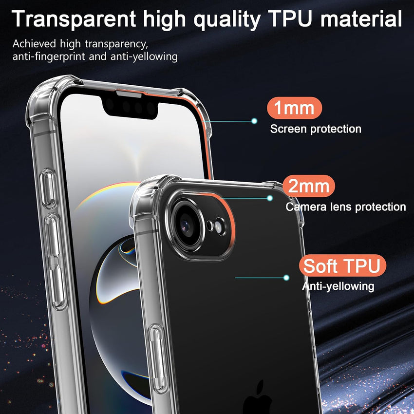Qasyfanc 3 in 1 Phone Case Compatible with Apple iPhone 16e 2025 Case and 2 Pack Tempered Glass Screen Protector, Slim Soft TPU Shockproof iPhone SE 4th generation Case Silicone Clear 6.1-Inch