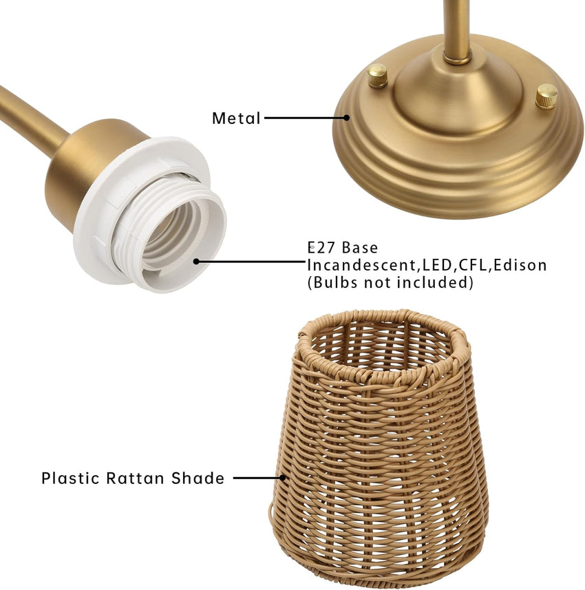 JIMUBEAM 1-Light Modern Wall Light with Imitation Rattan Woven Shade, Rustic Hardwired Boho Wall Sconce Lamp Fixture for Bedside Hallway Living Room Bedroom