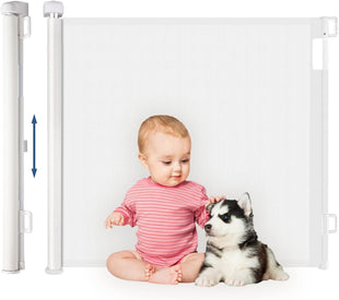 HollyHOME Retractable Stair Gate 180cm Extra Wide One Hand Operation Baby Gate Safety Gate for Baby and Pets Indoor & Outdoor, White