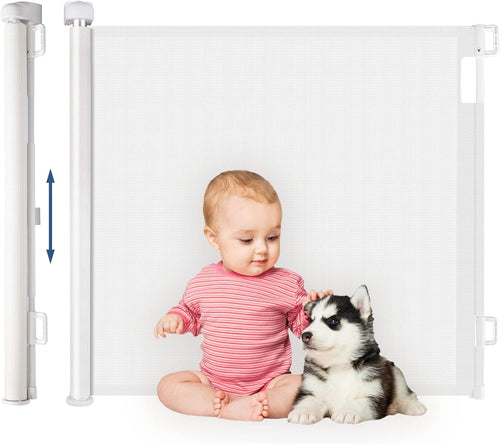 HollyHOME Retractable Stair Gate 180cm Extra Wide One Hand Operation Baby Gate Safety Gate for Baby and Pets Indoor & Outdoor, White
