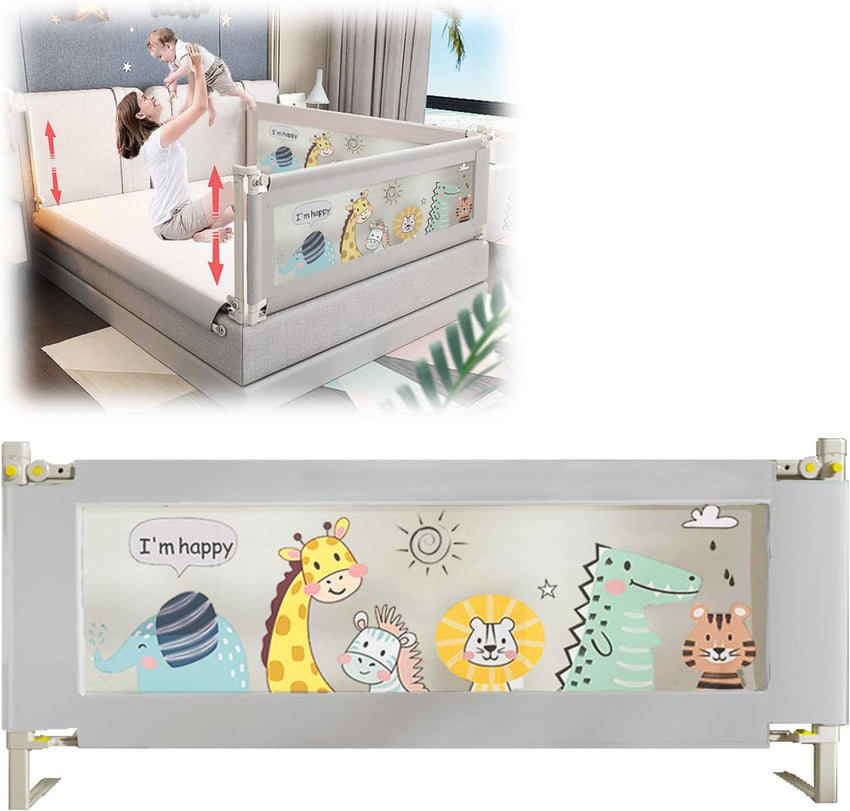 EAQ Toddlers Bed Rails Bed Guard for Single Bed Multi Gear Adjustable Height Seamless Press Guard rail Kids Great Fit Full-Size Queen & King Mattress (ZOO, 200cm)