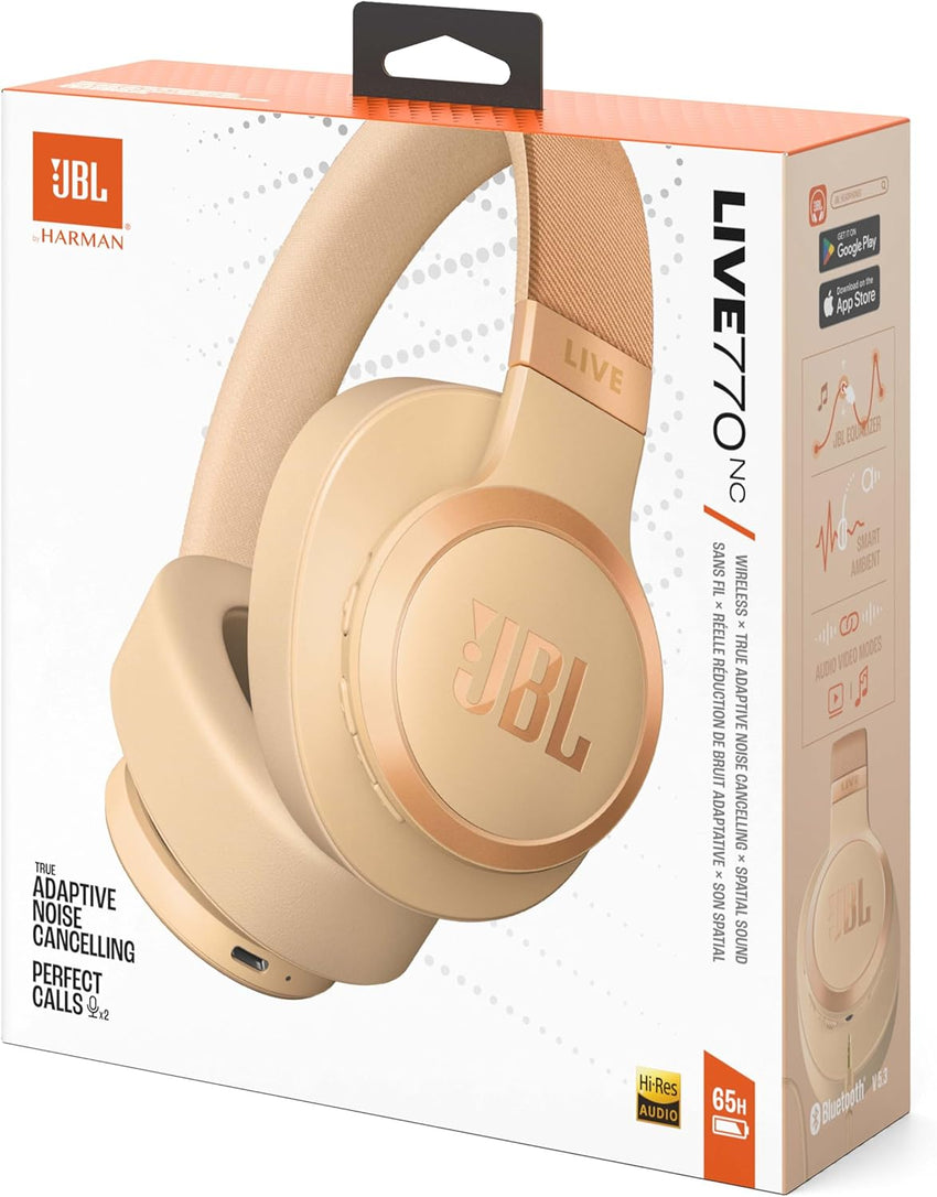 JBL Live 770 NC Wireless Over-Ear Headphones with Noise-Cancelling Technology and 65-Hour Battery Life, Sandstone