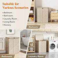 Laundry Basket 165L 3-Compartment with Lid Removable Bag Foldable Tall Hamper Beige