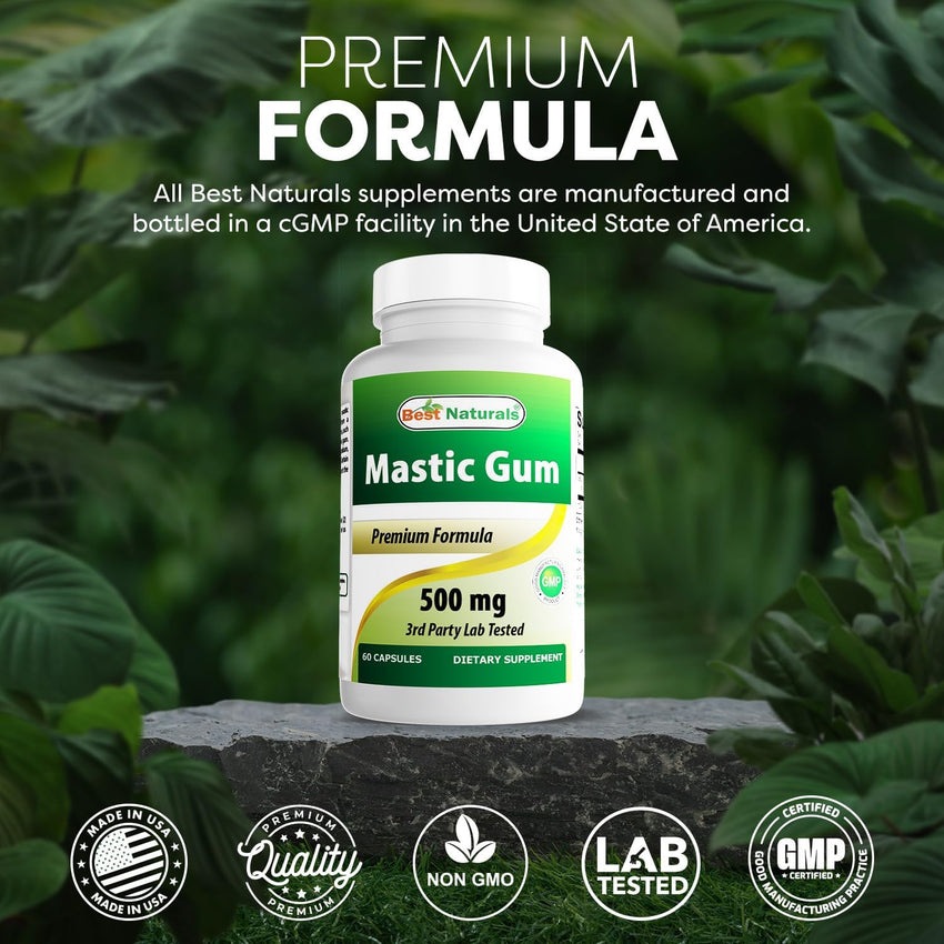 2 Pack - Best Naturals Mastic Gum Capsules 500 mg - 60 Count - (Non-GMO) (Gluten Free) - Promotes Healthy Stomach & Duodenal Health - (Total 120 Capsules)