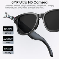 AI Camera Smart Glasses 8MP 4K Photo 1200p Video GPT Voice Assistant AI Recognition Sunglasses