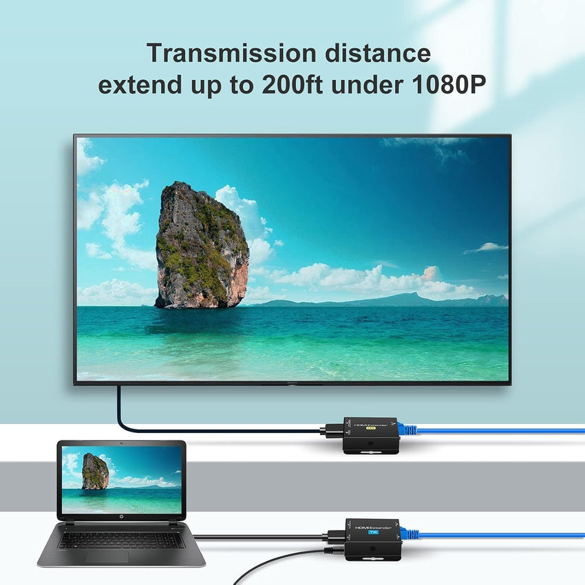 HDMI Extender Over Ethernet Cat5e/6 200ft Transmitter Receiver 1080p@60Hz PoC