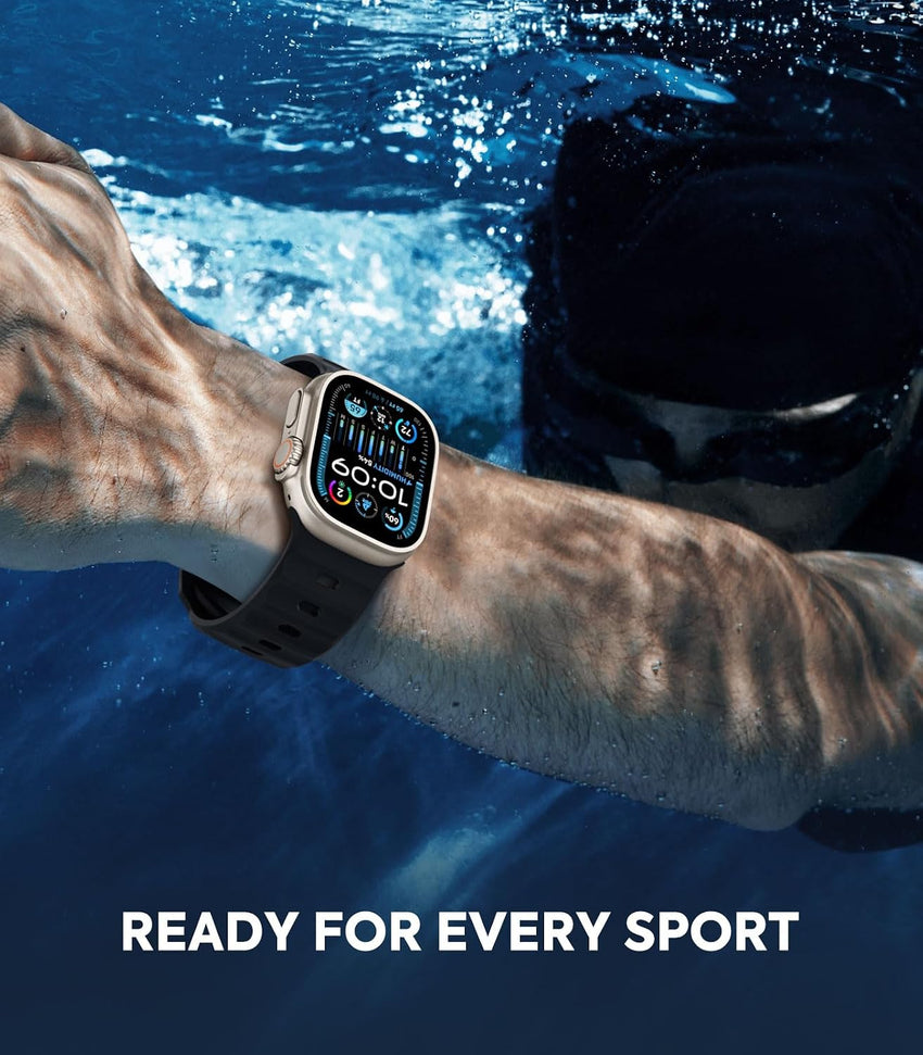 MoKo Ocean Band Compatible with Apple Watch Ultra 3/2/1 49mm,S11/S10 46mm,9/8/7 45mm,SE3/SE2/SE/6/5/4 44mm,3/2/1 42mm,Silicone Replacement Strap Wrist Band for Men Women, Black