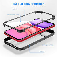 DOSNTO Double Sided Clear Case for iPhone 11 (6.1''), Front and Back Full Body 360 Shockproof Drop Protection Phone Case Built-in Tempered Glass Screen Protector Rugged Phone Cover, Dark Green