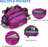 WATERFLY Hiking Waist Pack Bum Bag Waist Bag with Bottle Holder Running Bag for Camping Climbing Travel Cycling and Dog Walking (Rose)