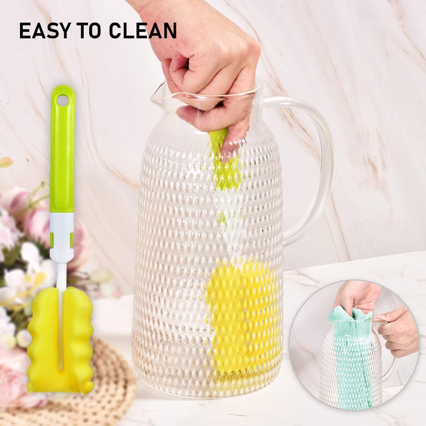 Water Jug, 2.4 L Glass Jug, Water Jug for Fridge, Jug with Lid, Heat Resistant Pitcher, Glass Water Jug for Cold or Hot Beverages, Fridge Water Jug for Juice Sangria, Glass Jug with Lid, Easy Clean