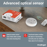 FireAngel Optical Smoke Alarm Replaceable Battery Test/Silence â White 90x35mm