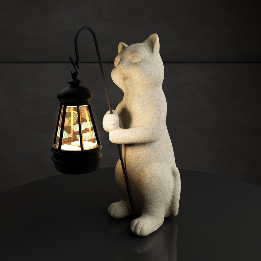 Solar Powered Garden Resin Statue Lights, 10 Inch Waterproof Outdoor Animal Cute Cat Figurine Lights, Suitable for Patios, Balconies, Lawns, Courtyards, Etc(Pole)