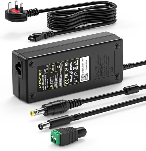 24V 3A 72W Power Supply for LED Strip Light, CCTV Camera Cisco Router, 3D Printer, LCD Monitors, Speaker Adapter Cable, UK plug, Wall Charger, and More Power Supply Cable Adapter5.5 * 2.5/2.1mm