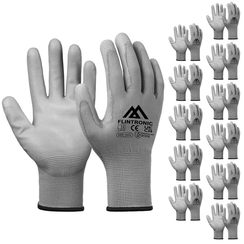 Work Gloves PU-Coated Non-Slip 12-Pair Protective for Gardening & General Duty â Grey XL