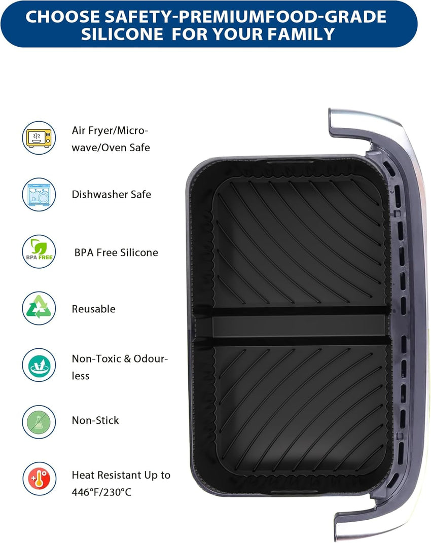 Air Fryer Liners Silicone for Ninja AF500UK, Premium 10cm High Reusable Silicone Liner for Ninja Foodi Flexdrawer AF500UK 10.4L,COSORI Dual TwinFry 10L Air Fryer Liner (3PCS, Black)