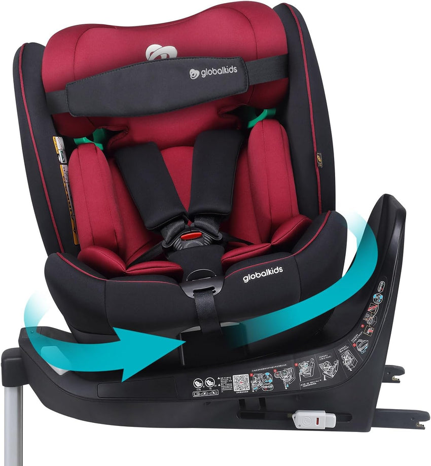 globalkids i-Size 360 Swivel Car Seat, Group 0+123 Car Seat with ISOFIX and Support Leg, ECE R129, 0-36 kg, 0-12years, 40cm-150cm, (Black Grey)