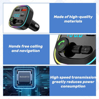 Car Bluetooth Transmitter,5.3 FM Bluetooth Car Adapter,PD 20W & QC 3.0 Fast Charging,FM Bluetooth Transmitter Car Dual Usb+1 Type-C,Hands Free Calling FM Transmitter Bluetooth Car,Supports USB/TF/SD