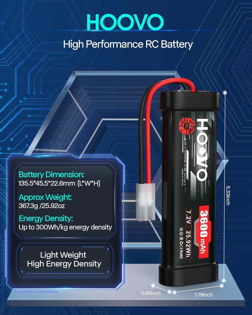 RC NiMH Battery 7.2V 3600mAh High-Capacity for Models x2 7.2V 3600mAh