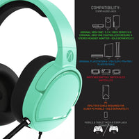 STEALTH PANTHER Mint - Over Ear Gaming Headset Compatible with Consoles and PC with Flexible Mic, 3.5mm Jack, 1.5m Cable, Lightweight, Comfortable and Durable