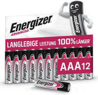 Energizer Advanced - AAA Batteries (12 Pack) - Triple A Battery 1.5V - Up To 100% Longer Lasting - Ideal for High-Drain Devices - 0% Plastic Packaging - 10 Year Shelf Life [Amazon Exclusive]