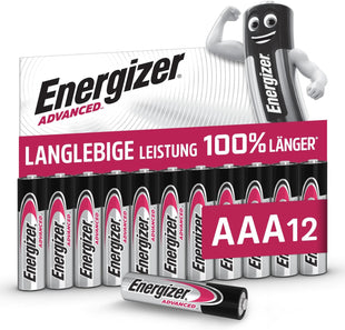 Energizer Advanced - AAA Batteries (12 Pack) - Triple A Battery 1.5V - Up To 100% Longer Lasting - Ideal for High-Drain Devices - 0% Plastic Packaging - 10 Year Shelf Life [Amazon Exclusive]
