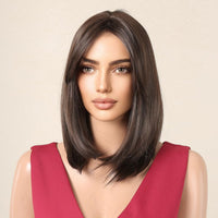 Testar Short Brown Bob Wigs with Curtain Bangs for White Women - Synthetic Wig for Daily Party Use