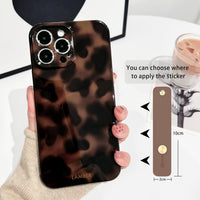 NITITOP Compatible with iPhone 15 Pro Case Cute Leopard Print Brown Amber Tortoise Design for Women Girls Men with Wrist Adjustable Hand Strap Kickstand Aesthetic Protective Cover - Brown