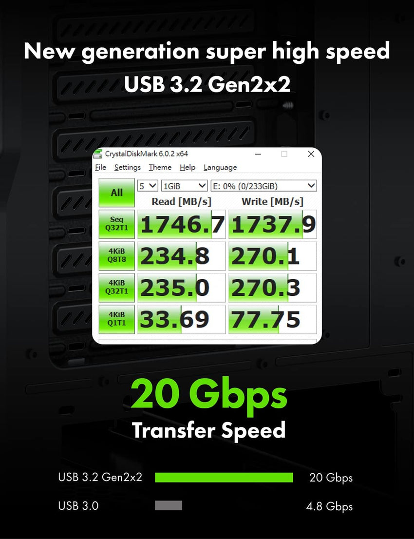GRAUGEAR 20Gbps USB 3.2 Gen 2x2 USB-C Front Panel Adapter, Motherboard Header Extension Cable, USB-C Female to 20-pin USB Type-E A-Key Male Connector with PCIe Bracket, 19.6 in [G-AD-ETC-10G]