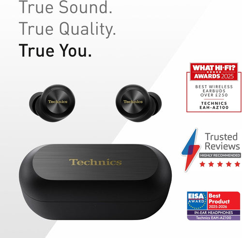 Technics EAH-AZ100E-K Wireless Earbuds with Noise Cancelling, Multipoint Bluetooth, Voice Focus AI, Comfortable In-Ear Headphones, Black