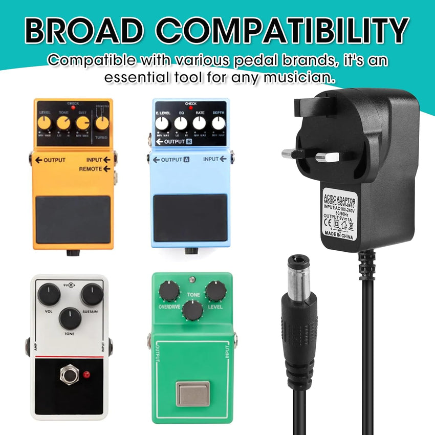 Guitar Pedal Power Supply 9V DC 1A Adapter for Effects Pedals â 1M Cable